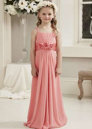 Spaghetti Straps Coral Chiffon Long Chic Junior Bridesmaid Dress